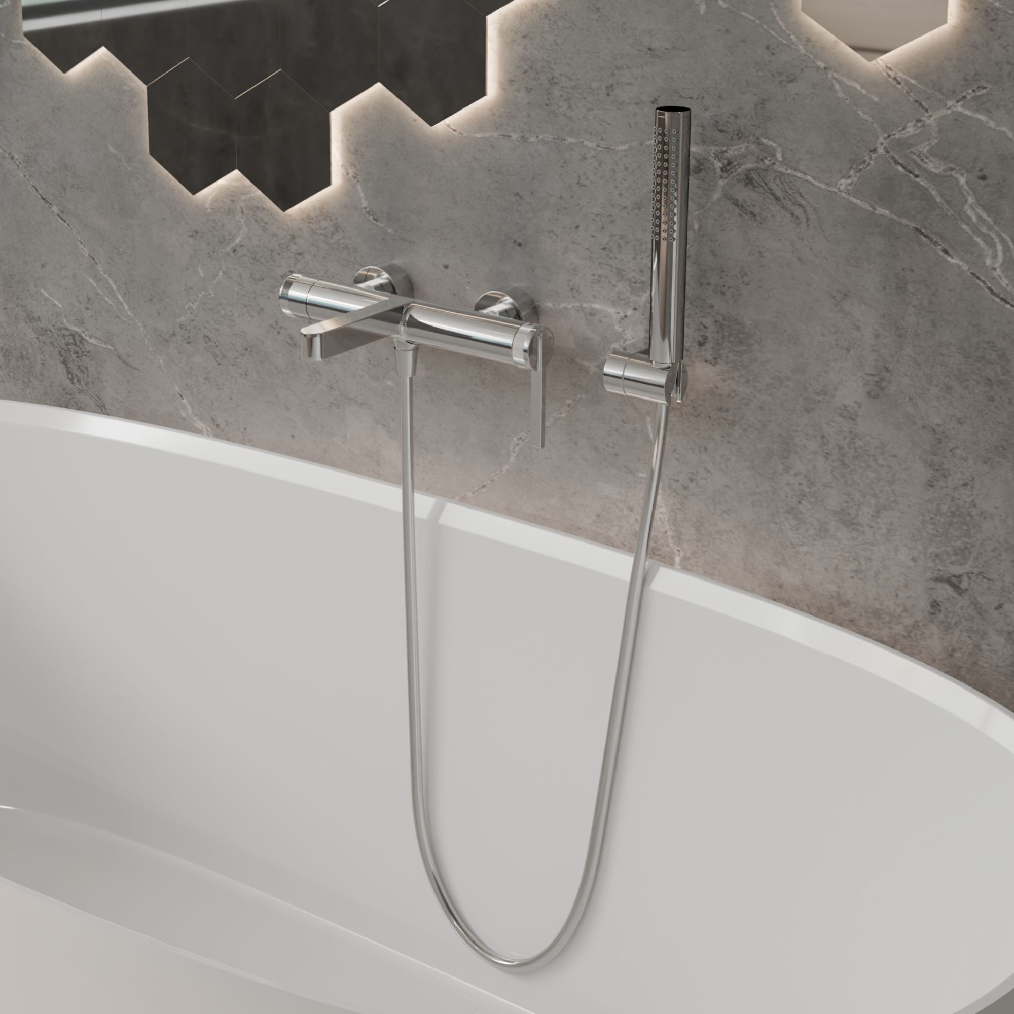 Srebrna bateria wannowa ścienna AUREVO